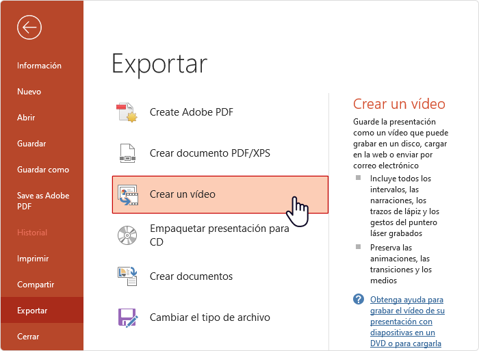 Cómo convertir un powerpoint en video: crear un video