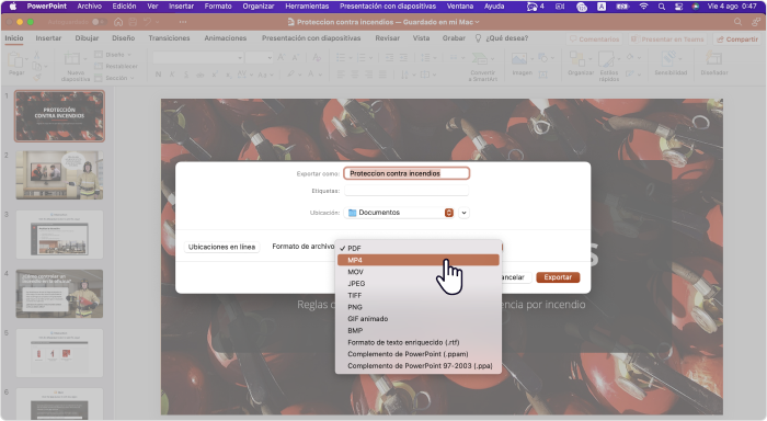 Elegir el formato del vídeo en macOS