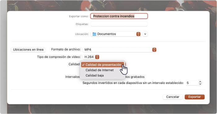 Seleccionar la calidad del vídeo en macOS