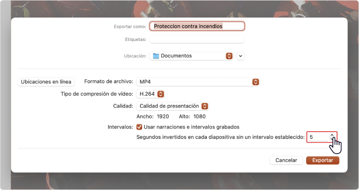 Elegir la duración de cada diapositiva en macOS