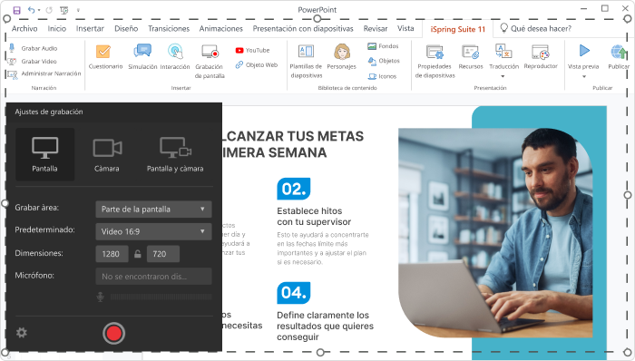 Configuraciones de grabación de video en iSpring Suite