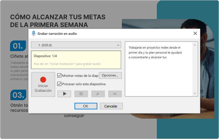 Grabación de audio para narración en iSpring Suite