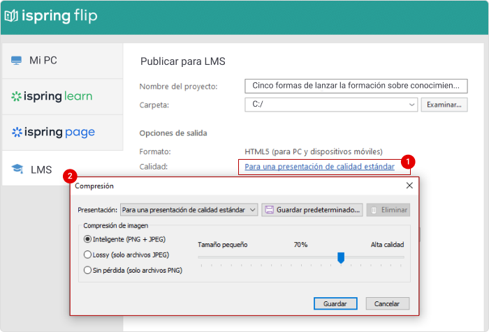 Ajustes adicionales de iSpring Suite