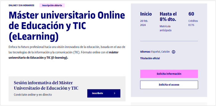 Máster Universitario Online de Educación y TIC (eLearning)