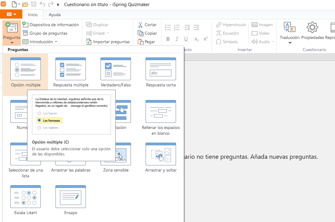 Añade un cuestionario con iSpring Suite
