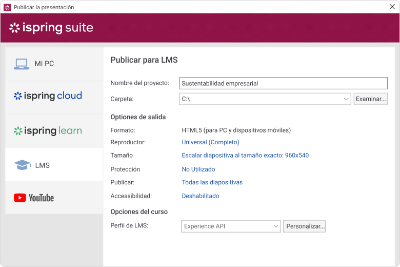Publicar ti curso para LMS con iSpring Suite Publicar ti curso para LMS
