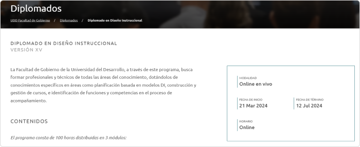 Diplomado en diseño instruccional –  Facultad de Gobierno de la Universidad del Desarrollo