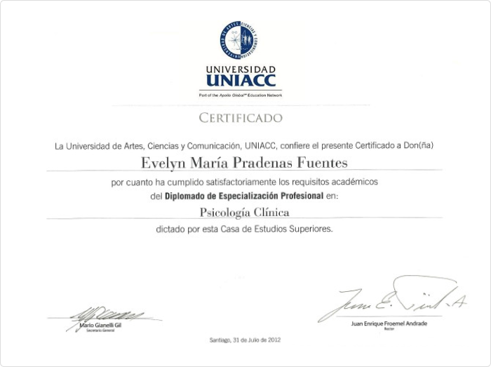 Un certificado de la UNIACC Ejemplo de un certificado de la UNIACC