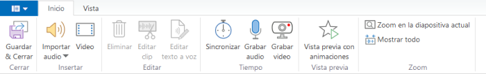 Botones de Audio y Video en la barra de herramientas del editor
