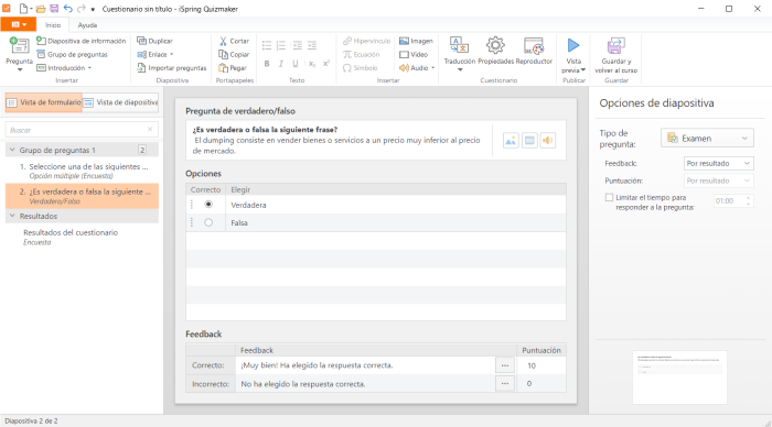 Pregunta de verdadero/falso Pregunta de verdadero/falso en iSpring Suite