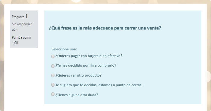 La pregunta de opción múltiple publicada en Moodle