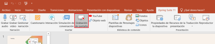 iSpring Suite Grabar un screencast en iSpring Suite