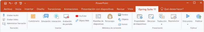Pestaña de iSpring Suite en la barra de PowerPoint Pestaña de iSpring Suite en la barra de PowerPoint