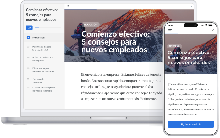 Ejemplo de curso de onboarding creado con iSpring Suite, utilizando aprendizaje multimodal