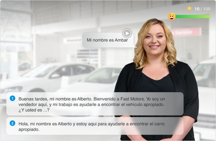 Simulaci&oacute;n de di&aacute;logo interactiva creada con iSpring Suite