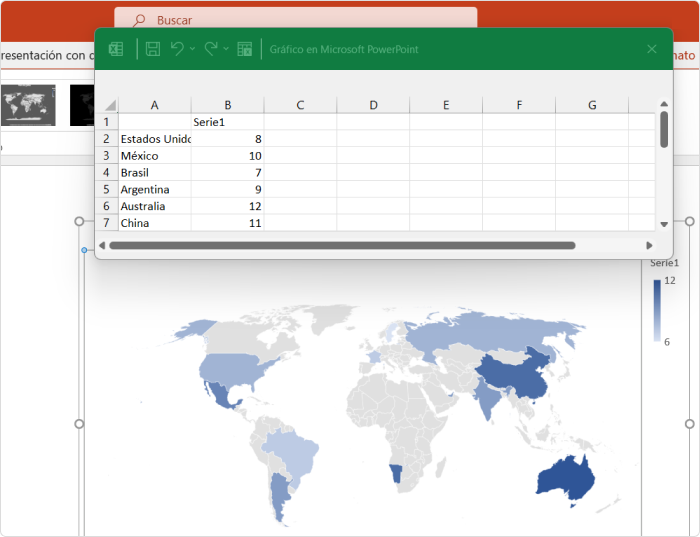 Una diapositiva de PowerPoint con un mapa mundial interactivo
