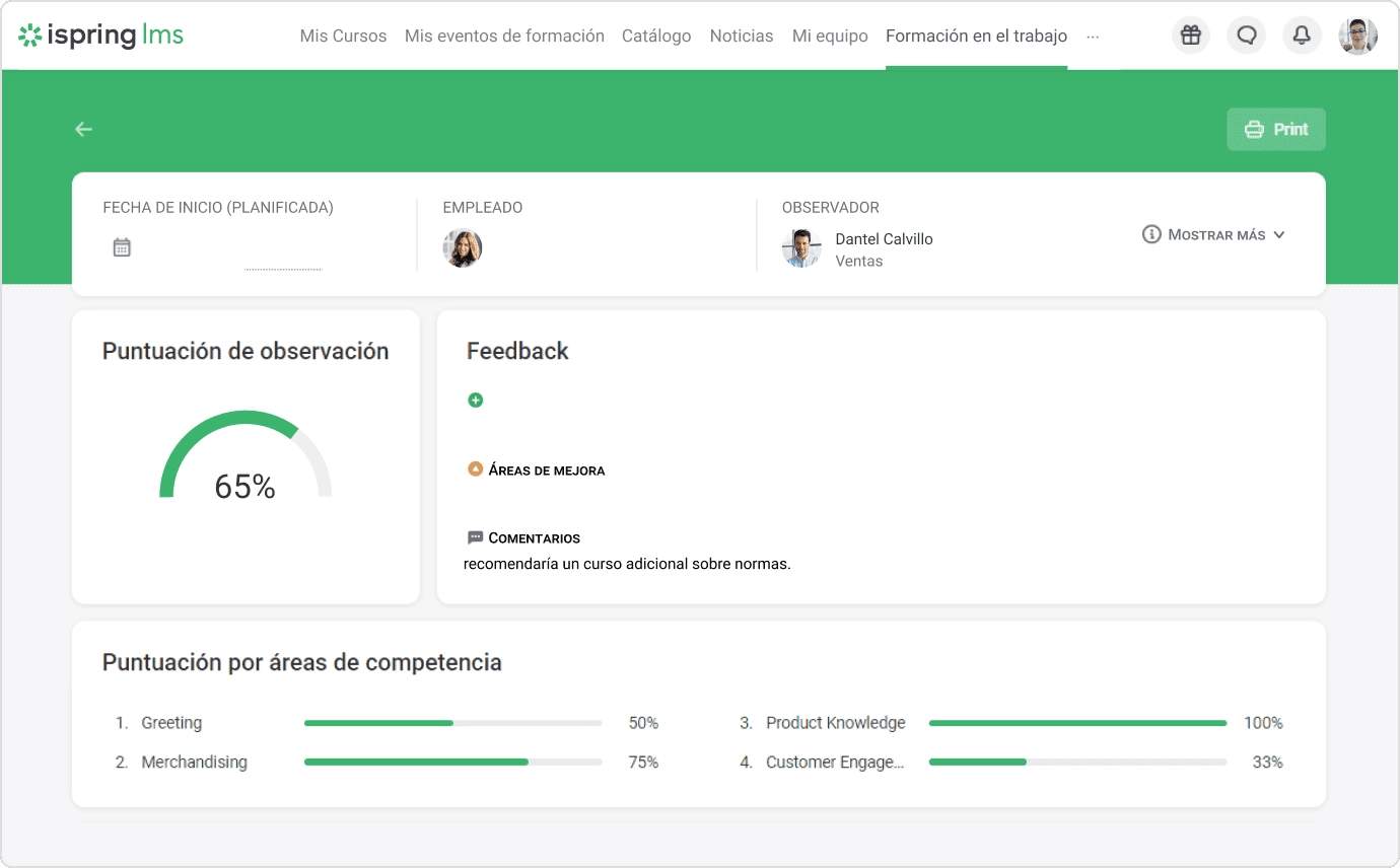 Ventana de evaluaci&oacute;n 180 grados en iSpring LMS