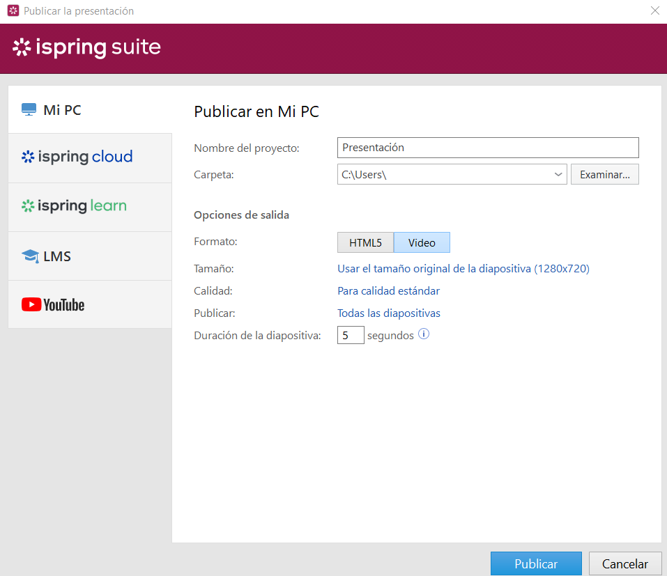 Publicar una presentación en iSpring Suite Publicar una presentación en iSpring Suite